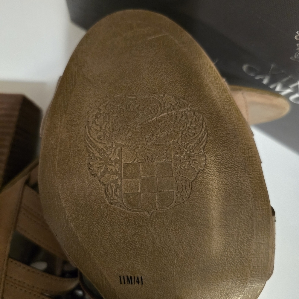 VINCE CAMUTO Tan Chunky Heel Laceup Sandals Tassles Detail Zipup Sides Size 11 - Picture 14 of 17
